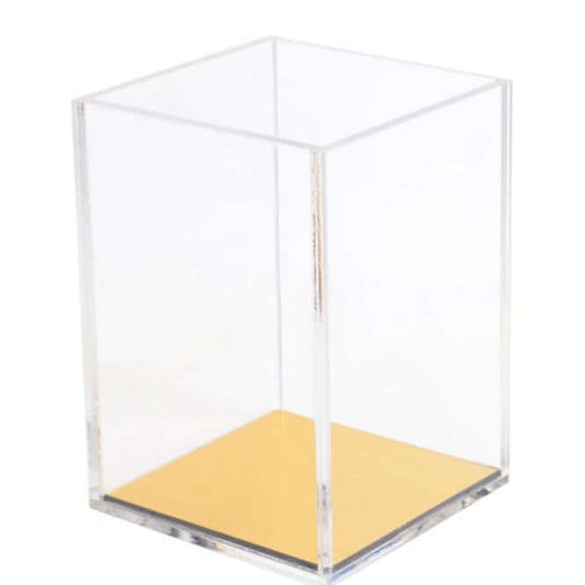 clear and gold acrylic square pen holder/ حامل أقلام من الأكريلك الشفاف